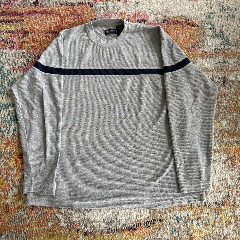 Vintage 90s Faded Glory Grey Waffle Knit Long Sleeve Thermal Shirt Mens L